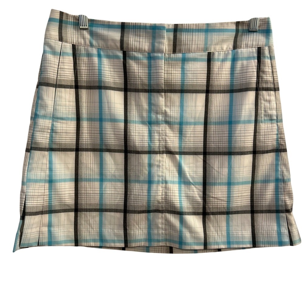IZOD Women Sport Skirt Golf Tennis Plaid Blue White Black Size 6 Cool FX Stretch